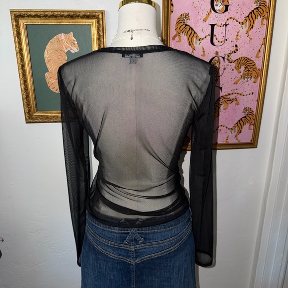 Vintage Y2K Mesh Black Long Sleeve Top - Picture 2 of 3
